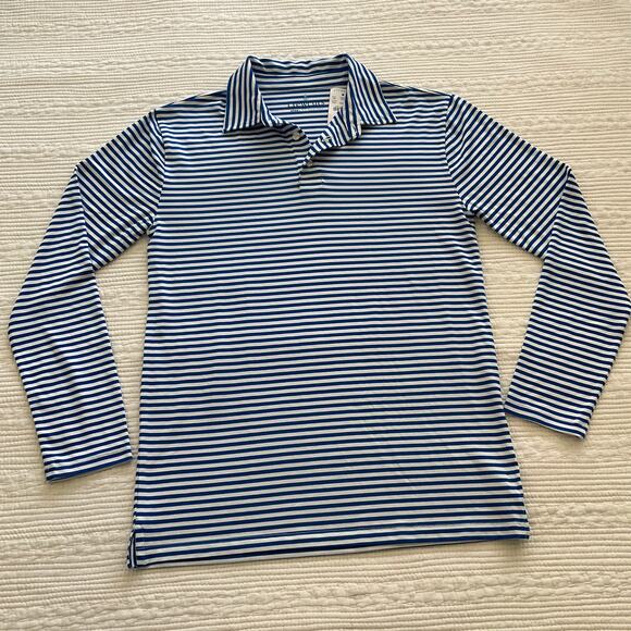 NEW Crewcuts Boys Blue and White Striped Long Sleeve Performance Polo XL 12-14 - Picture 1 of 11